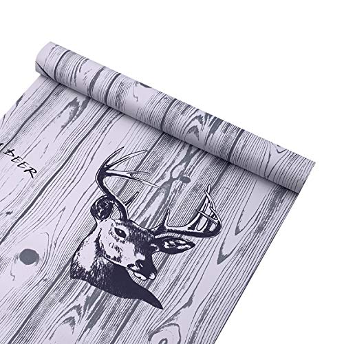 Yifasy Elk Deer Shelf Liner 17.7x118 Inch Wood Grain Loft Style Bunk Bed Bookcase Headboard Lining Paper Self Adhesive Christmas Decor