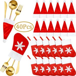40 pieces christmas santa hats silverware holders tableware holders santa claus flatware holder christmas socks decorations dinner table decorations party supplies