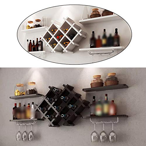 CeRaBuRET 5 Set of Wine Rack Wall Mounted Wooden Wine Holder Shelf w/ Storage Shelves and Glass Holder, Wine Rack Insert Display Rack Multifunctional Storage Shelf, L129CM/H36CM/D 20CM (White)