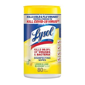 lysol disinfectant wipes, multi-surface antibacterial cleaning wipes, for disinfecting and cleaning, lemon and lime blossom, 80 count (pack of 1)