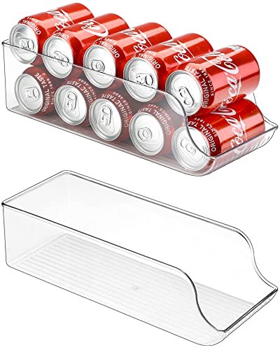 VIAV Set of 2 Refrigerator Organizer Bin Pop Soda Cans Dispenser Clear Plastic Can Drink Beverage Holder Storage for Kitchen, Countertops, Freezer Cabinets - Canned Food Pantry Storage Rack