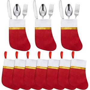 30 pieces christmas dinner table decorations christmas socks silverware holders tableware bags mini christmas stockings knife spoon fork storage bag for christmas party dinner table