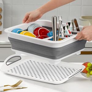 Nicunom Collapsible Dish Drying Rack and Drainboard Set , Portable Dish Drainer, Foldable Dinnerware Organizer for Kitchen Countertop RV Camper