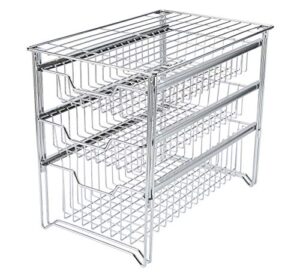 tqvai 3 tier under sink organizer sliding pull out shelves, stackable kitchen cabinet organizer with drawer,