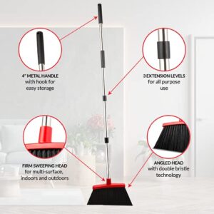 Broom Strongest 80% Heavier Duty - Outdoor Broom Indoor Broom, Angle Broom with Extendable Broomstick for Easy Sweeping - Easy Assembly & Durable, Great Use for Home Kitchen Room Office Lobby Floor