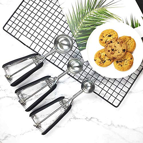 Cookie Scoop Set - Include 1 Tbsp/ 2 Tbsp/ 3Tbsp - 3 PCS Cookie Scoops for Baking - Cookie Dough Scoop - Made of 18/8 Stainless Steel