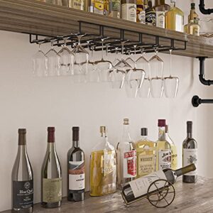 Wallniture Pinot Wine Glass Holder Under Shelf & Cabinet Kitchen Storage Organizer for 24 Wine Glasses 14" Wine Glass Rack Black Metal