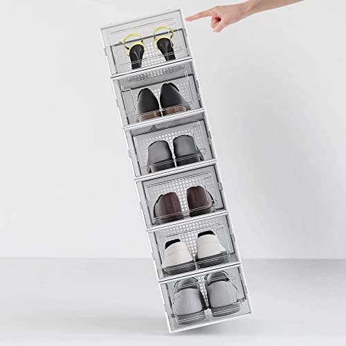 SESENO. 12 Pack Shoe Storage Boxes, Clear Plastic Stackable Shoe Organizer Bins, Drawer Type Front Opening Shoe Holder Containers