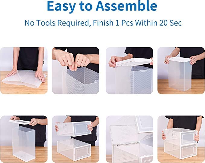 SESENO. 12 Pack Shoe Storage Boxes, Clear Plastic Stackable Shoe Organizer Bins, Drawer Type Front Opening Shoe Holder Containers