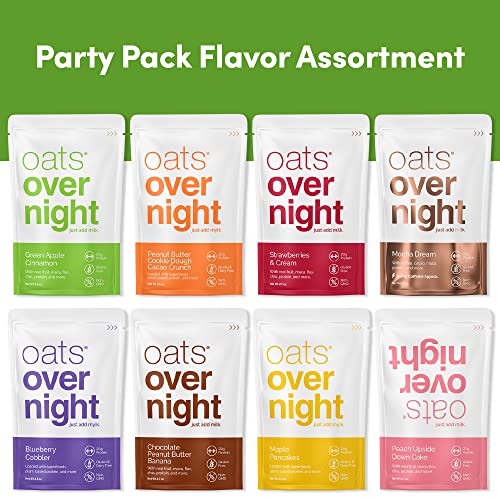 Oats Overnight - Party Variety Pack (8 Meals PLUS BlenderBottle ) High Protein, Low Sugar Breakfast Shake - Gluten Free, Non GMO Oatmeal (2.7oz per meal) Strawberries & Cream, Green Apple Cinnamon & More.