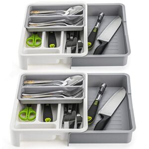 suwimut 2 pack expandable drawer organizer, flatware drawer tray silverware organizer utensil holder cutlery tray with drawer dividers for kitchen utensils and flatware, office, bathroom
