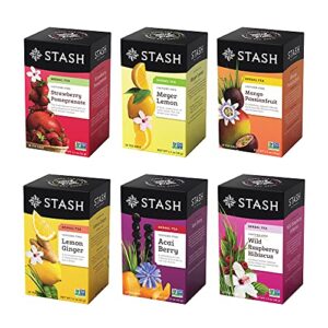 stash tea fruity herbal tea 6 flavor tea sampler, 6 boxes with 18-20 tea bags each
