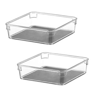 2pcs plastic drawer organizer 6.5 x 6.5 inch utensil tray non-slip lining and rubber feet for organize flatware or makeup storage