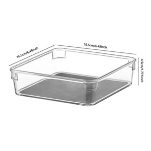 2Pcs Plastic Drawer Organizer 6.5 x 6.5 Inch Utensil Tray Non-Slip Lining and Rubber Feet for Organize Flatware or Makeup Storage