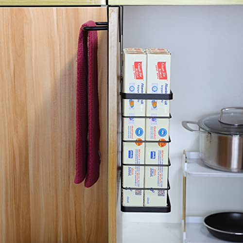 KEGII 2 Pack Cabinet Door Organizer, Kitchen Cutting Board Organizer with Towel Bar, Over Cabinet Door Organizer for Foil, Plastic Wrap, Baking Sheet Storage, Black