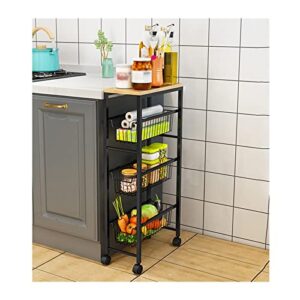 storage shelves kitchen cart on wheels metal mesh rolling utility cart with wood cover multifunction wire basket shelf trolley for home bathroom living room shelving (color : 4 layer, size : ch)