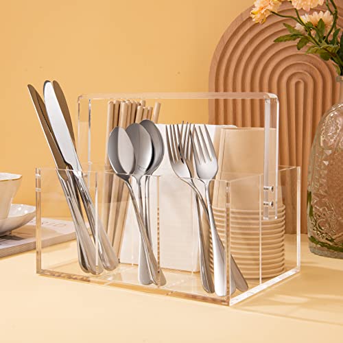 Utensil Holder Silverware Caddy Countertop Cutlery Organizer For Napkins Flatware Spoon Fork Knife For Picnic Party Plastic Acrylic