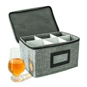 hurzmoro storage box for glencairn whisky glass,6 whiskey glasses holder for organizer, fully-padded inside with sturdy construction, packing boxes with dividers for moving – perfect whiskey gift