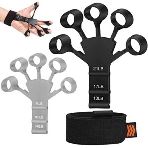 finger strengthener, grip strength trainer, finger exerciser & hand strengthener, finger resistance band for wrist physcial rehabilitation (black+grey)