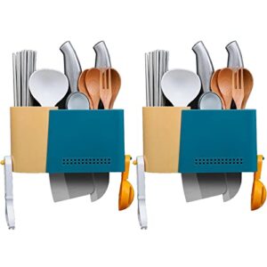 2 pcs utensil holder cutlery caddy wall mounted high capacity for home kitchen knife fork spoon tableware organisers yubin1993 (color : blue)