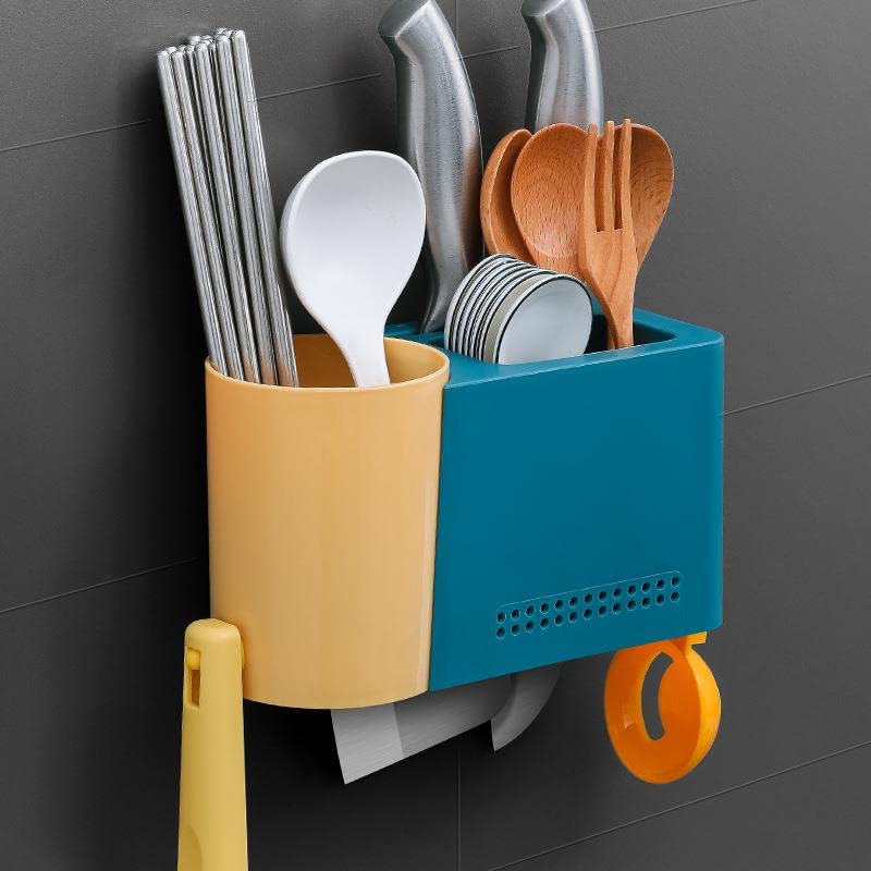 2 Pcs Utensil Holder Cutlery Caddy Wall Mounted High Capacity for Home Kitchen Knife Fork Spoon Tableware Organisers yubin1993 (Color : Blue)