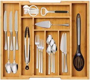 kitchen drawer organizer, bamboo silverware organizer, expandable utensil tray drawer organizer, silverware ep-001 0