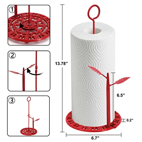 Allboss Paper Towel Holders Countertop,Free Standing Kitchen Roll Holder,Paper Towel Stands for Kitchen Roll Organize with Decoration for Bars & Dining, Red