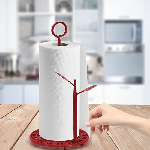 Allboss Paper Towel Holders Countertop,Free Standing Kitchen Roll Holder,Paper Towel Stands for Kitchen Roll Organize with Decoration for Bars & Dining, Red