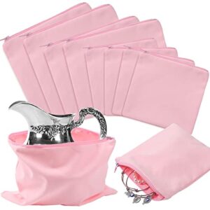 Fumete 8 Pcs Silver Storage Bags Anti Tarnish Zippered Jewelry Keeper 6x6 9x12 15x15 in Silver Pouches for Silverware Silver Jewelry (Pink)