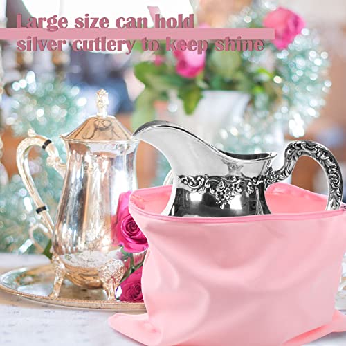 Fumete 8 Pcs Silver Storage Bags Anti Tarnish Zippered Jewelry Keeper 6x6 9x12 15x15 in Silver Pouches for Silverware Silver Jewelry (Pink)