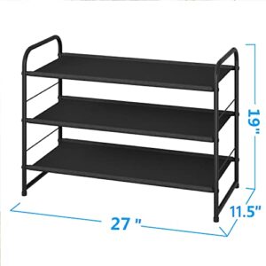 Simple Trending 3-Tier Stackable Shoe Rack, Expandable & Adjustable Fabric Shoe Shelf Storage Organizer, Black