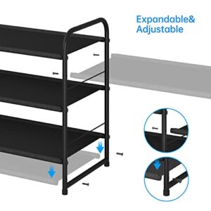 Simple Trending 3-Tier Stackable Shoe Rack, Expandable & Adjustable Fabric Shoe Shelf Storage Organizer, Black