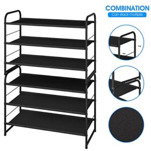 Simple Trending 3-Tier Stackable Shoe Rack, Expandable & Adjustable Fabric Shoe Shelf Storage Organizer, Black