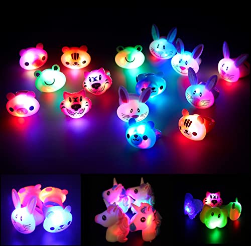 24 Pack LED Light Up Bumpy Rings Party Favors For Kids Prizes Box Toys For Birthday Classroom Rewards Treasure Box Prizes Toys Glow Party Supplies