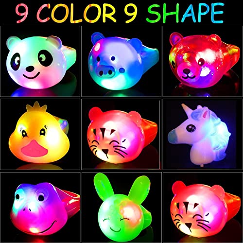 24 Pack LED Light Up Bumpy Rings Party Favors For Kids Prizes Box Toys For Birthday Classroom Rewards Treasure Box Prizes Toys Glow Party Supplies