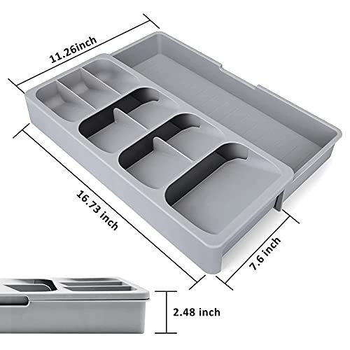 Moi Doi Kitchen Drawer Organizer Silverware Organizer for Kitchen Storage Tray Box for Cutlery Spoon Knife and Fork Partition Storage Gray