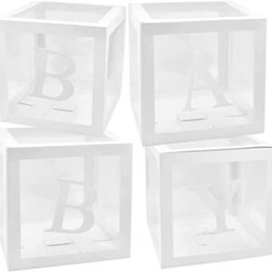 DUBEDAT Baby Boxes with Letters for Baby Shower,4 boxes 4 sets of letters，Transparent Baby Shower Decorations Block Boxes for Birthday Party,Gender Reveal ,Wedding，Reusable Favors In Gift box