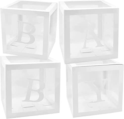 DUBEDAT Baby Boxes with Letters for Baby Shower,4 boxes 4 sets of letters，Transparent Baby Shower Decorations Block Boxes for Birthday Party,Gender Reveal ,Wedding，Reusable Favors In Gift box