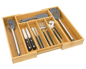 diosbles kitchen bamboo drawer utensil organizer expandable silverware drawer organizer and cutlery tray