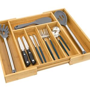Diosbles Kitchen Bamboo Drawer Utensil Organizer Expandable Silverware Drawer Organizer and Cutlery Tray