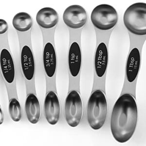 Spring Chef Magnetic Measuring Spoons Set, Dual Sided, Stainless Steel, Fits in Spice Jars, Black, Set of 8