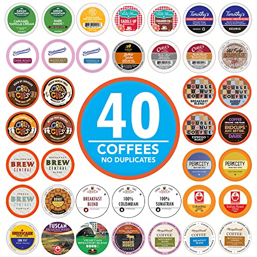 Coffee Pods Variety Pack Sampler, Assorted Single Serve Coffee for Keurig K Cups Coffee Makers, 40 Unique Cups - Great Coffee Gift