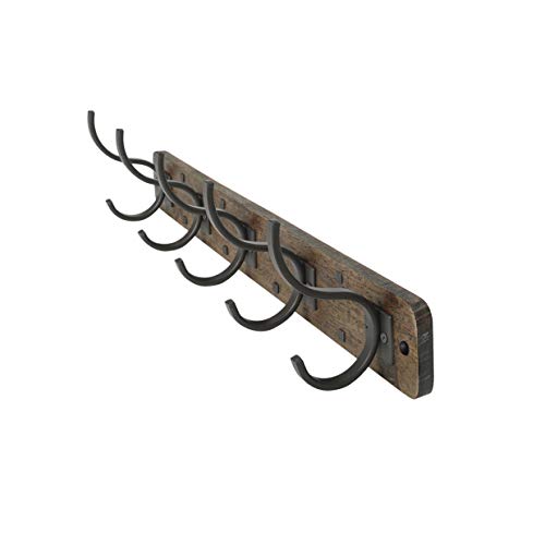 Spectrum Diversified Richmond Wall Mount 5 Hook Wood Rack for Storage and Organization of Entryway Bedroom and More, Coffee/Industrial Gray