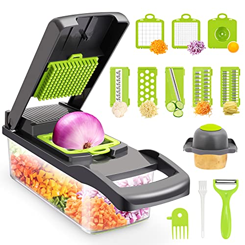 Vegetable Chopper,Senbowe Multifunctional 13-in-1 Food Choppers Onion Chopper Vegetable Slicer Cutter Dicer Veggie chopper with 8 Blades,Colander Basket,Container for Salad Potato Carrot Garlic