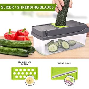 Vegetable Chopper,Senbowe Multifunctional 13-in-1 Food Choppers Onion Chopper Vegetable Slicer Cutter Dicer Veggie chopper with 8 Blades,Colander Basket,Container for Salad Potato Carrot Garlic