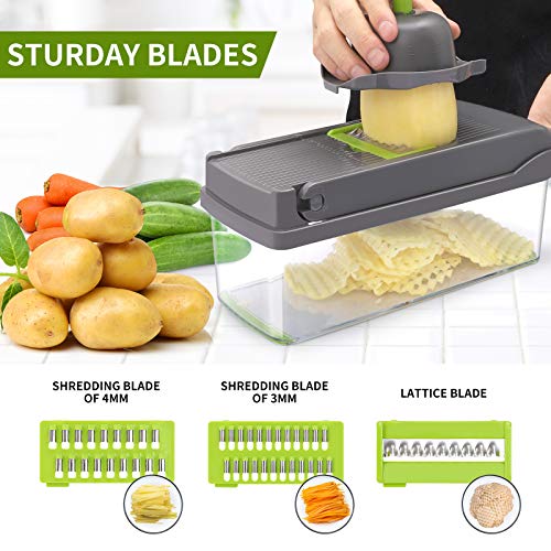 Vegetable Chopper,Senbowe Multifunctional 13-in-1 Food Choppers Onion Chopper Vegetable Slicer Cutter Dicer Veggie chopper with 8 Blades,Colander Basket,Container for Salad Potato Carrot Garlic