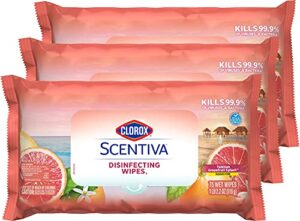 clorox scentiva wipes, bleach free cleaning wipes – tahitian grapefruit splash, 75 count (pack of 3)