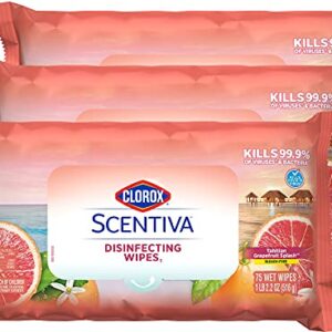 Clorox Scentiva Wipes, Bleach Free Cleaning Wipes - Tahitian Grapefruit Splash, 75 Count (Pack of 3)