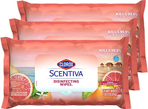 Clorox Scentiva Wipes, Bleach Free Cleaning Wipes - Tahitian Grapefruit Splash, 75 Count (Pack of 3)