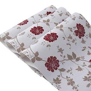yifely red peony shelf liner self-adhesive furniture paper old dresser drawer decor sticker 17.7 inch by 9.8 feet